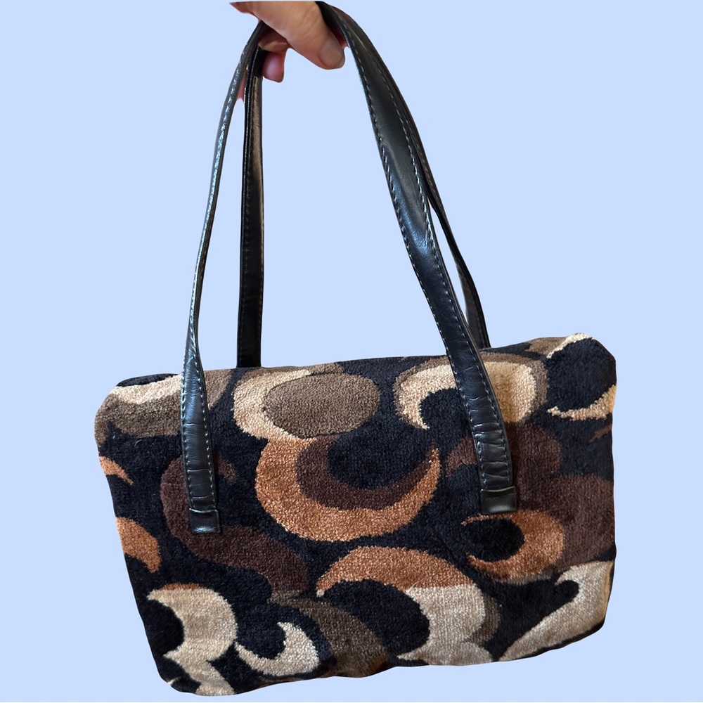 Vintage Patterned Shag Black and Brown Purse 90s does 70s in good shape